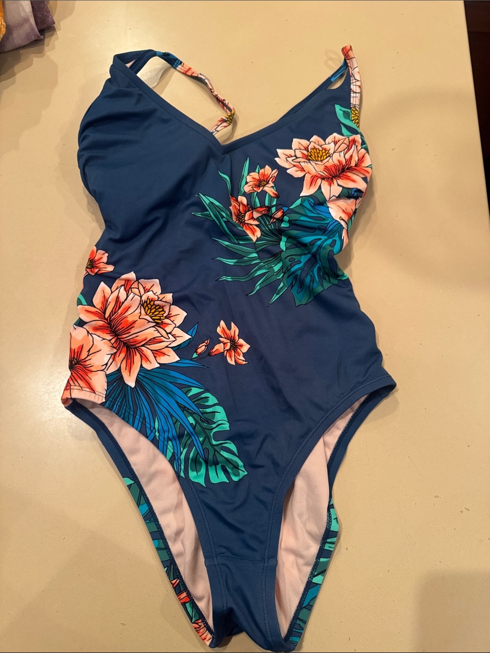Kona Sol Navy Floral One-Piece Swimsuit - Tropical Print